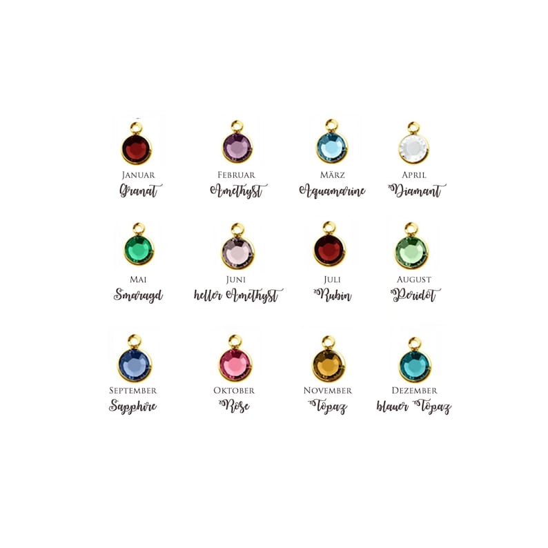 Birthstone monthstone crystal pendant silver plated gold plated extra stone twelve colours by Bloomgart image 2