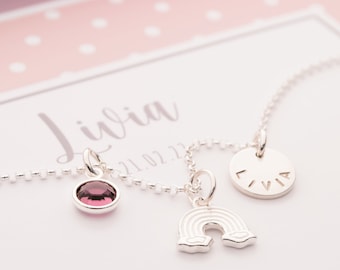 Necklace rainbow with name engraving birthstone | gift birthday enrollment baptism | 925 silver | courage chain from Bloomgart