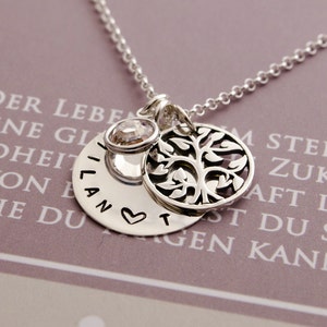 Naamketting LIFE TREE met gravure en maandsteen van 925 zilver gepersonaliseerde geschenken van Bloomgart