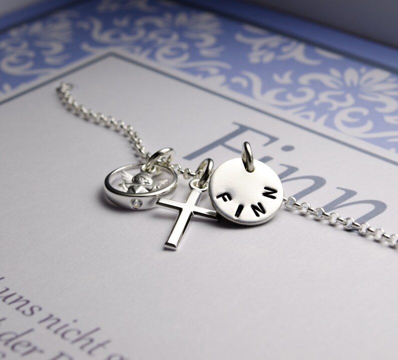 Christening jewelry with engraving ring angel cross nName necklace children chain christening memory gift christening boys Bloomgart image 1