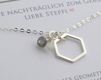 HEXAGON NECKLACE GEMSTONES 925 sterling silver jewelry with personal gift box from Bloomgart