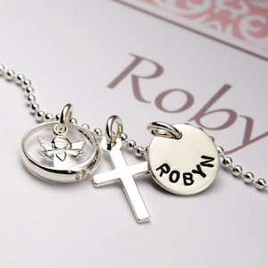 Baptism necklace with baptismal ring engraving angel gift box personalized baptismal font baptismal jewelry communion confirmation gift