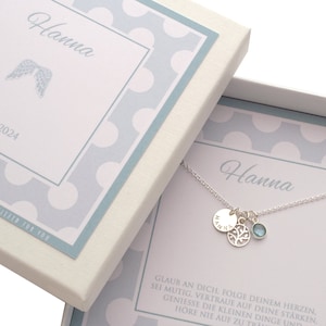 Name necklace with engraving tree of life aqua chalcedony and gift box, gift communion, birthday, school enrolment by Bloomgart image 2
