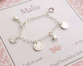 BLOOMGART BAUTISMO JOYERÍA GRABADA Ángel de la Guarda Anillo de Bautismo Pulsera Infantil con Piedra de Nacimiento Pulsera con Nombre Grabado para Niña Regalo de Bautismo Pulsera de Bautismo