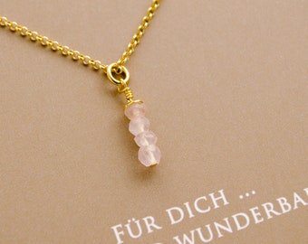 Delicate link necklace TINY GEMS rose quartz 925 silver gold plated handmade jewelry with gift box from Bloomgart