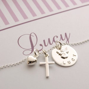 Name Necklace MY LITTE ANGEL with engraving Angel Cross Heart Gift box Baptism Necklace Baptism jewelry with engraving by Bloomgart image 1