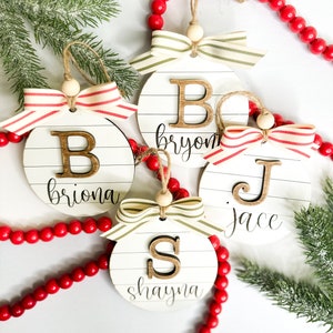 Personalized Farmhouse Ornament, Initial Shiplap, Rustic Cottage Decor