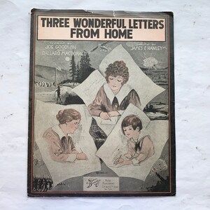 Three Wonderful Letters From Home 1918 Piano Sheet Music