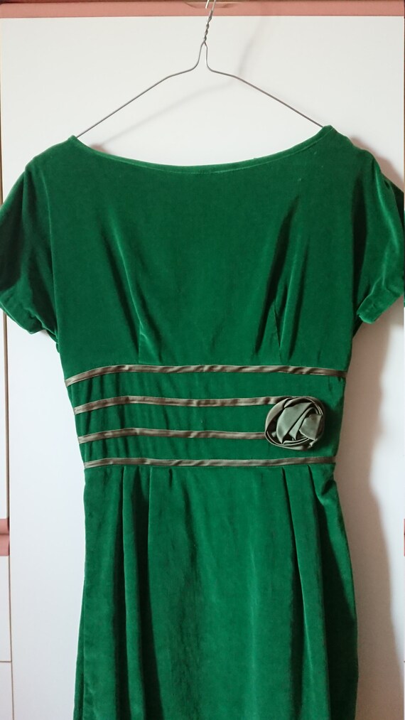 Vintage 50's Green velvet  Pencil Dress size S VL… - image 4