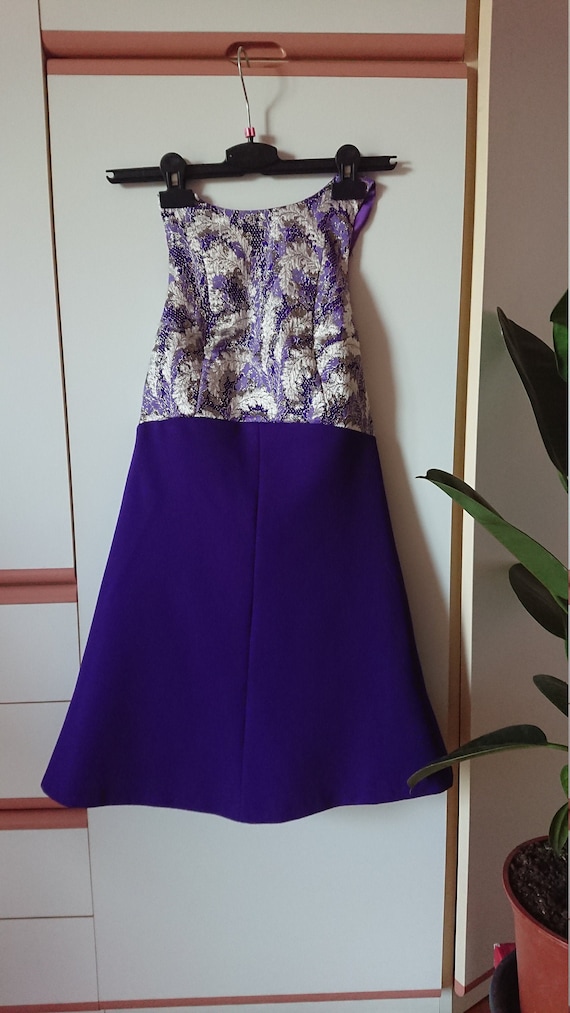 Vintage 60's 70's purple brocade gold empire halte