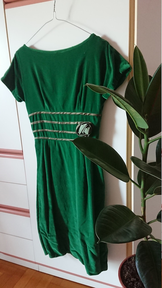 Vintage 50's Green velvet  Pencil Dress size S VL… - image 1