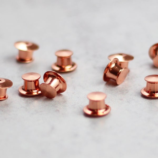 Set of 5 Tie Tack Pin Backs, Rose Gold Pin Backings, Locking Pin Backs, Enamel Pin Backs, Secure Backings for Pins, Flat Head Pin Backs