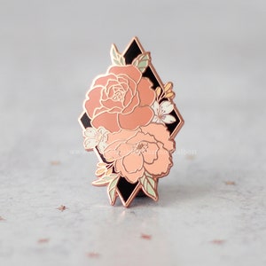 SECONDS SALE Wildflowers Enamel Pin, Bouquet Pin, Plant Lady Pin, Geometric Pin, Rose and Peony Pin, Friend Gift, Girlfriend Gift Under 15