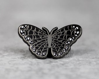 SECONDS SALE Spiderweb Butterfly Enamel Pin, Spooky Moth Bug Pin, Halloween Pin, Gift For Her, Gift For Sister, Girlfriend Gift Under 15