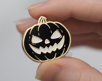 Glow in the Dark Jack-O-Lantern Enamel Pin, Pumpkin Pin, Halloween Pin, Trick or Treat Pin, Spooky Pin, Goth Pin, Witchy Gift, Gift Under 15