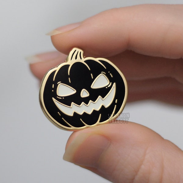 Glow in the Dark Jack-O-Lantern Enamel Pin, Pumpkin Pin, Halloween Pin, Trick or Treat Pin, Spooky Pin, Goth Pin, Witchy Gift, Gift Under 15