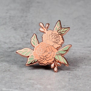 Peonies Enamel Pin, Bouquet Pin, Plant Lady Pin, Tattoo Flower Pin, Rose and Peony Pin, Gift For Mom, Friend Gift, Girlfriend Gift Under 15