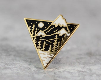 Mountain Enamel Pin, Forest Enamel Pin, Wanderlust Pin, Travel Adventure Enamel Pin, Rose Gold Pin, Gifts For Him Under 15, Groomsman Gift