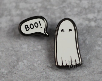 Boo Ghost Enamel Pin Set, Glow in the Dark Pin, Cute Halloween Pin, Spooky Witchy Pin, Gift for Friend, Gift for Coworker, Gift Under 15