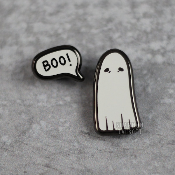 Boo Ghost Enamel Pin Set, Glow in the Dark Pin, Cute Halloween Pin, Spooky Witchy Pin, Gift for Friend, Gift for Coworker, Gift Under 15