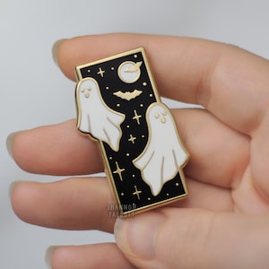 Ghost Duo Enamel Pin, Cute Halloween Pin, Bat Enamel Pin, Spooky Enamel Pin, Goth Enamel Pin, Witchy Gift, Gold Pin, Gift Under 15