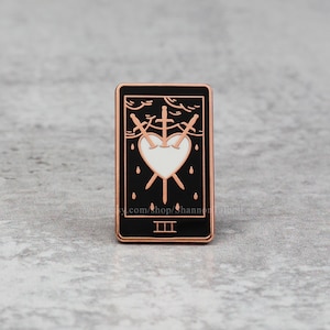 Three of Swords Enamel Pin, Tarot Card Enamel Pin, Heart Pin, Celestial Pin, Gift For Her, Gift For Sister, Girlfriend Gift Under 15