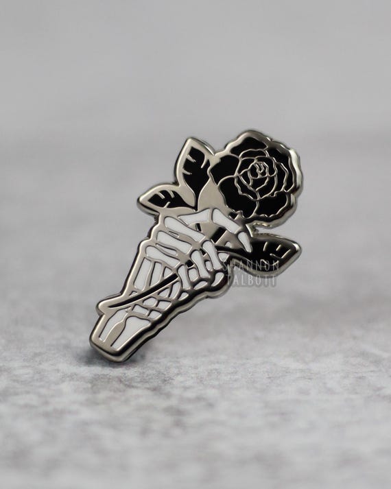 Skeleton Hand Enamel Pin, Rose Flower Enamel Pin, Halloween Pin, Spooky Goth Pin, Gift for Friend, Gift for BF, Gift for GF, Gift Under 15