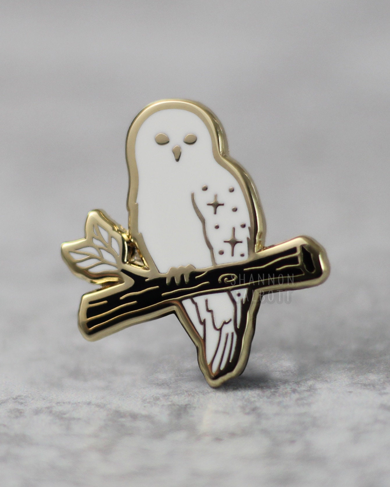 SECONDS SALE Perched Owl Enamel Pin, Snowy Owl Pin, Bird Pin, Wings Pin, Goth Pin, Gift For Her, Gif