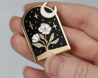 Night Sky Flower Enamel Pin, Floral Enamel Pin, Tattoo Pin, Botanical Pin, Plant Lover Pin, Gift For Her, Sister Gift, Friend Gift Under 15