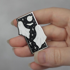 SECONDS SALE Ghost Duo Enamel Pin, Cute Halloween Pin, Bat Enamel Pin, Spooky Enamel Pin, Goth Pin, Witchy Gift, Gold Pin Gift Under 15