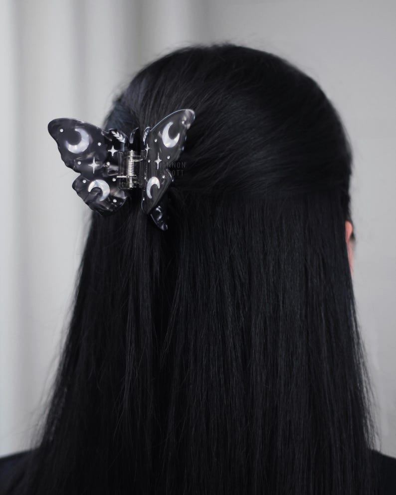 Celestial Moth Hair Claw, Butterfly Hair Claw, Boho Insect Hair Clips, Unique Moon Hair Accessories, Gift For Friend, Gift for Her Under 30