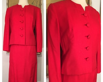 1950s Bright Red Suit Set by Branell -- Nicely Tailored, Great Color!