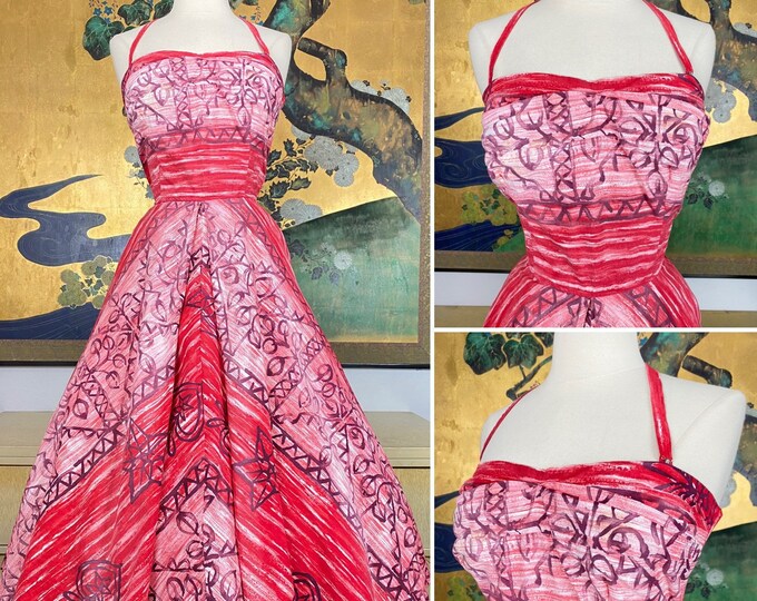 1950s Vintage Hawaiian Dress Cool Cotton in Vibrant Shade of Red - Etsy
