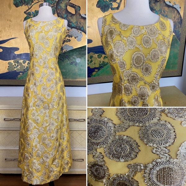 1960s Gold Lurex Dress  -- Glowing Metallic Floor Length Sheath Dress!