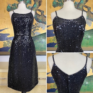 1950s 60s Vintage Black Sequined Dress -- Sparkly and Glamorous!
