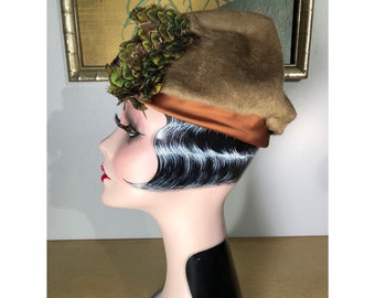 Vintage Felted Wool Hat with Peacock Feather Embellishment