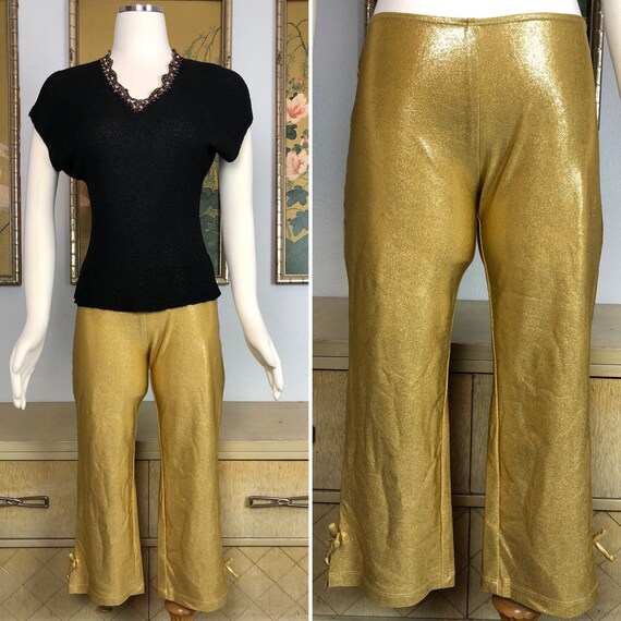 1990s Vintage Betsey Johnson Gold Capri Stretch Pa