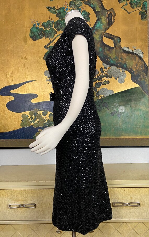 1950s 60s Vintage Black Sequined and Beaded Dress… - image 6