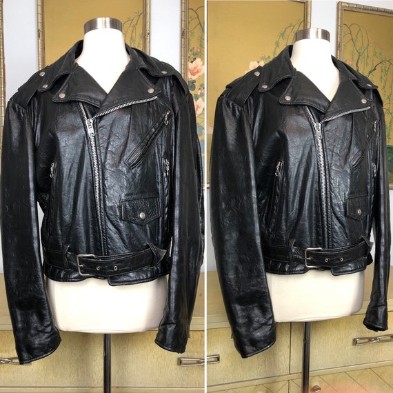 1970s Leather Motorcycle Jacket by Excelled, Size