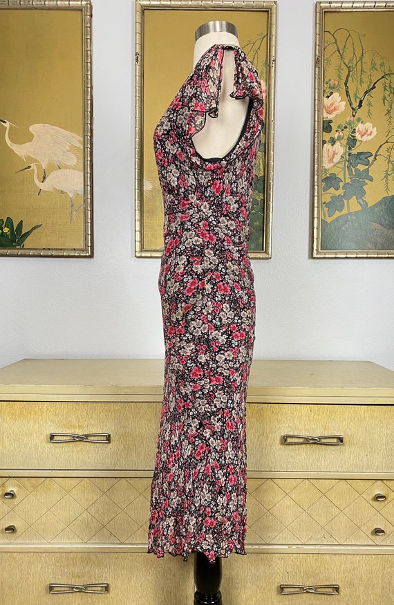 1990s Vintage Rayon Dark Floral Print Dress by Ap… - image 5