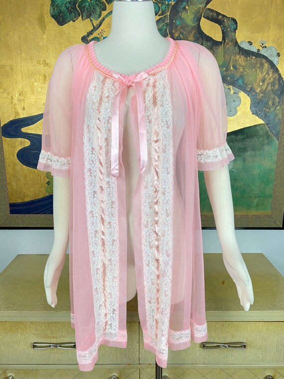 1960s Vintage Sheer Pink Nylon Robe/Cover up by T… - image 2