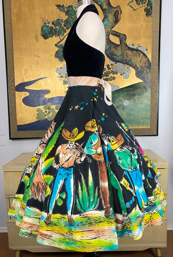 1950s Vintage Hand Painted Mexican Circle Skirt -… - image 4