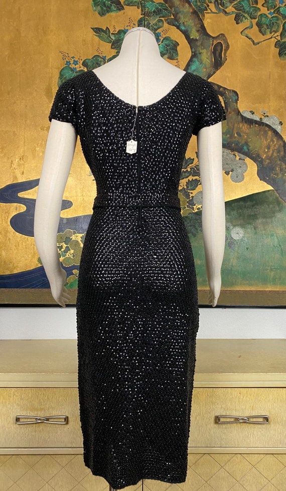 1950s 60s Vintage Black Sequined and Beaded Dress… - image 10