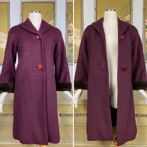1960s Vintage Wool Coat with Faux Fur Trim -- Cozy Wool in a Gorgeous Shade of Plum!