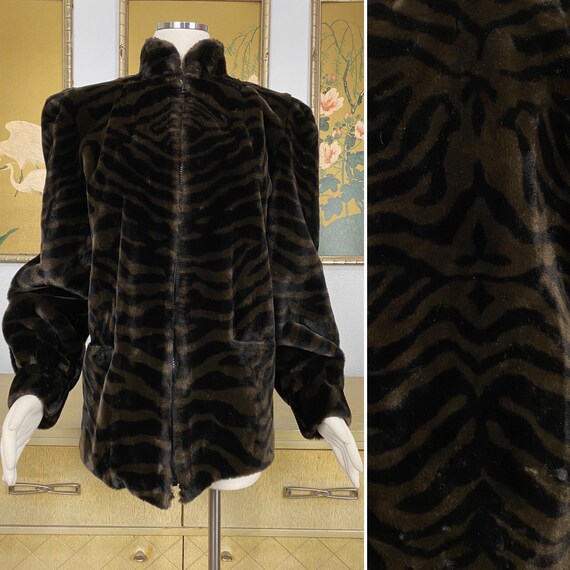 1980s Vintage Animal Print Faux Fur Coat by Adolph