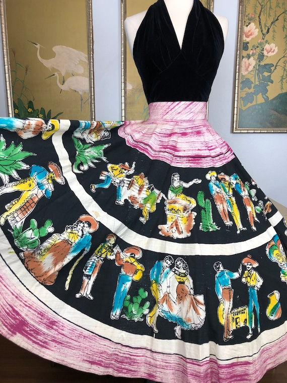 1950s Vintage Hand Painted Mexican Circle Skirt --