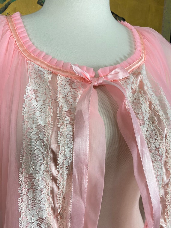 1960s Vintage Sheer Pink Nylon Robe/Cover up by T… - image 5