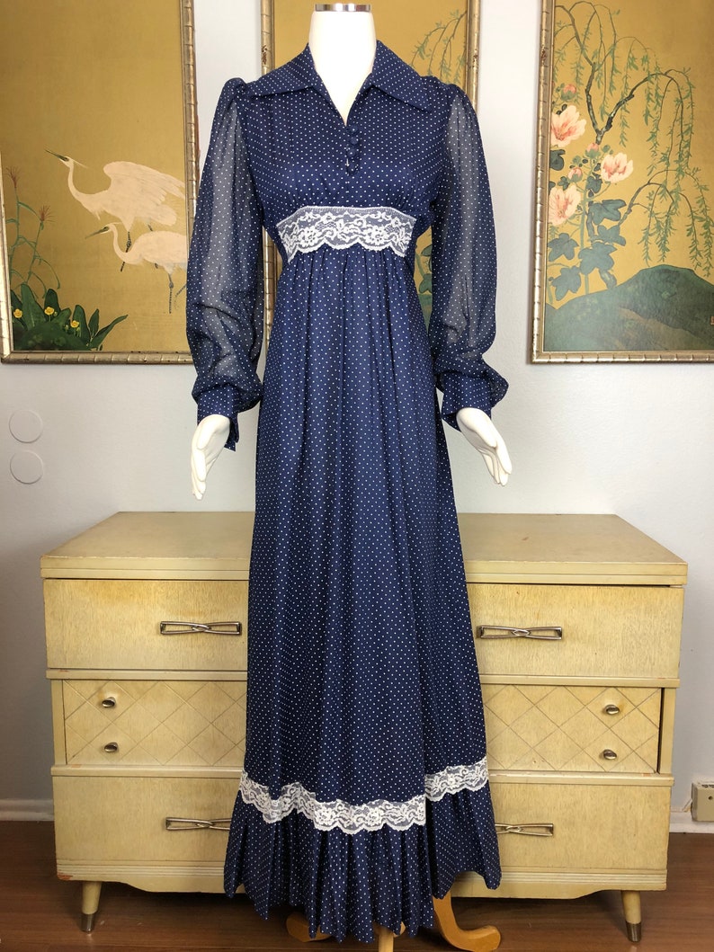1970s Vintage Boho Style Maxi Dress Swiss Dot Print With - Etsy