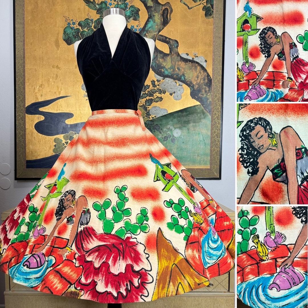 Lavable Vintage Hand Painted Mexican Skirt, Festival/Fiesta Skirt 28