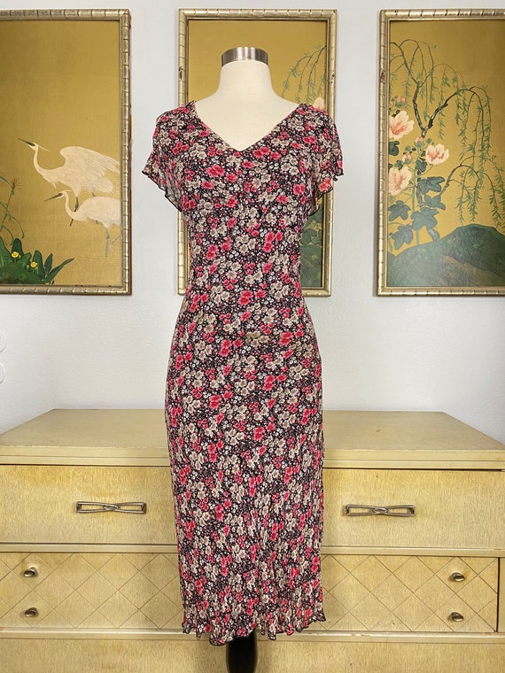 1990s Vintage Rayon Dark Floral Print Dress by Ap… - image 2